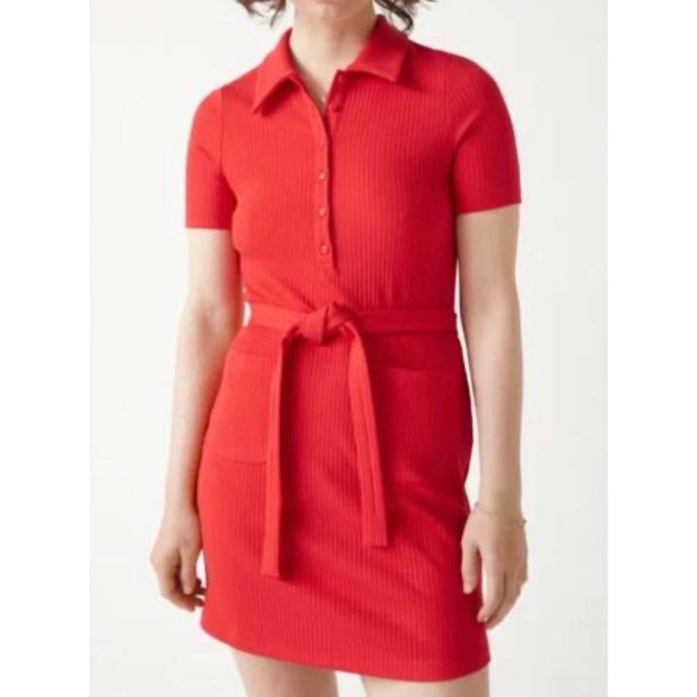 & OTHER STORIES RIBBED POLO WAIST TIE DRESS
